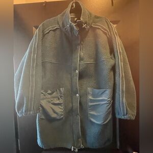 Free People teddy fleece long mockneck coat with pockets in deep blue